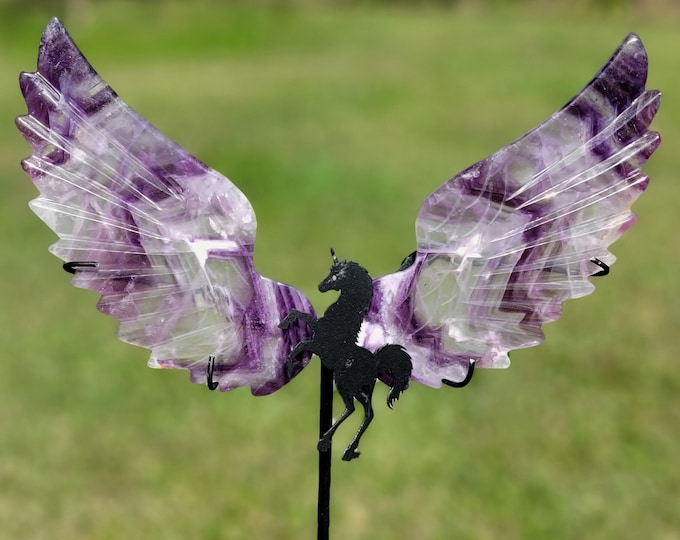 Purple Banded Fluorite Crystal Unicorn Pegasus Wings