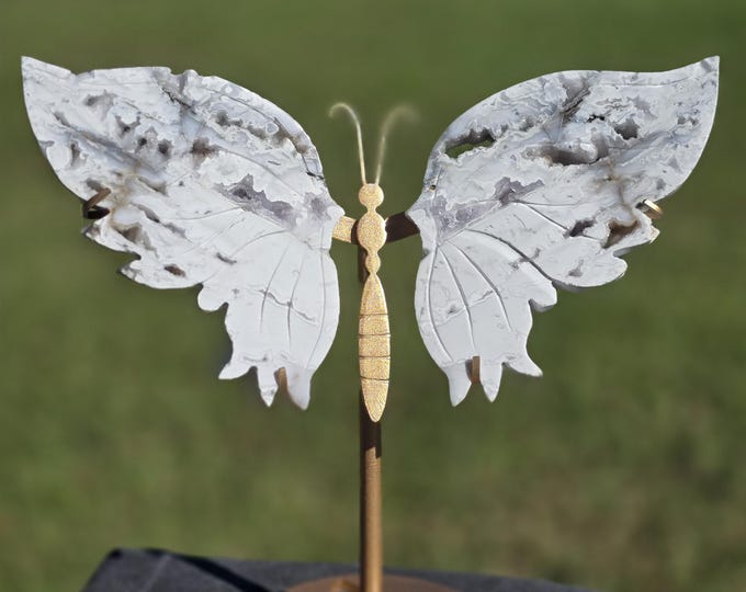 Drusy Snow Agate Crystal Butterfly Wings