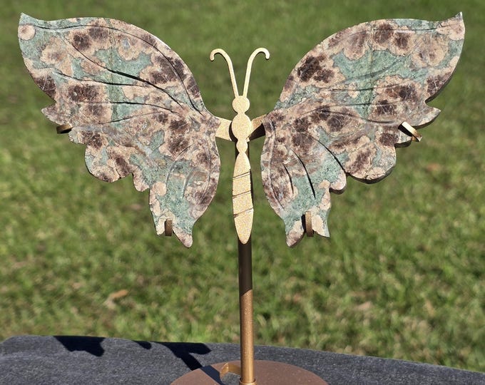 Green Flower Jasper Crystal Butterfly Wings