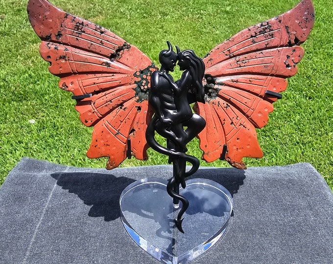 Red Orbicular Ocean Jasper Crystal Angel & Devil Wings