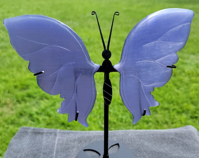 Electric Lavender Cat Eye Selenite Crystal Butterfly Wings
