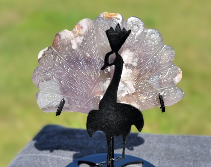Mini Black Flower Agate Crystal Peacock Wings