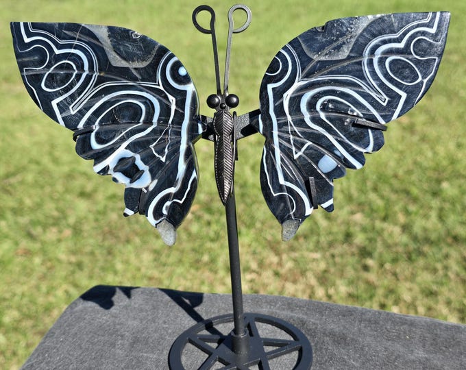 Black Agate Crystal Butterfly Wings