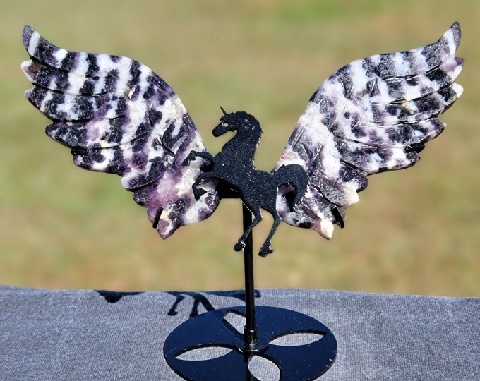 Purple Zebra Jasper Crystal Unicorn Pegasus Wings