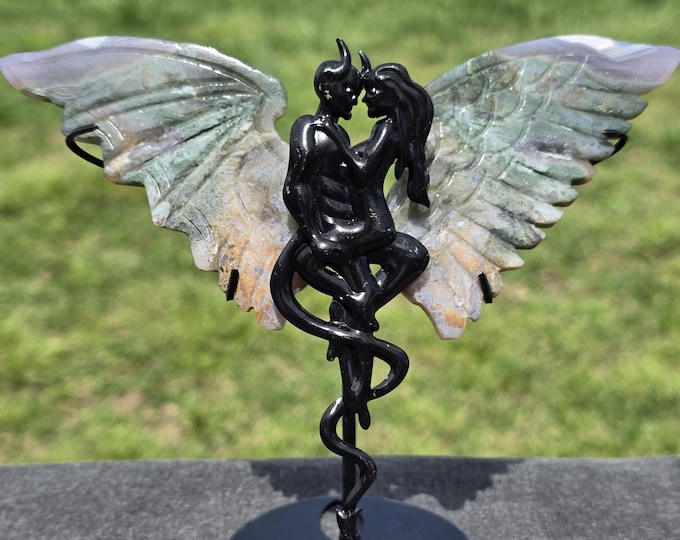 Moss Agate Crystal Angel & Devil Wings