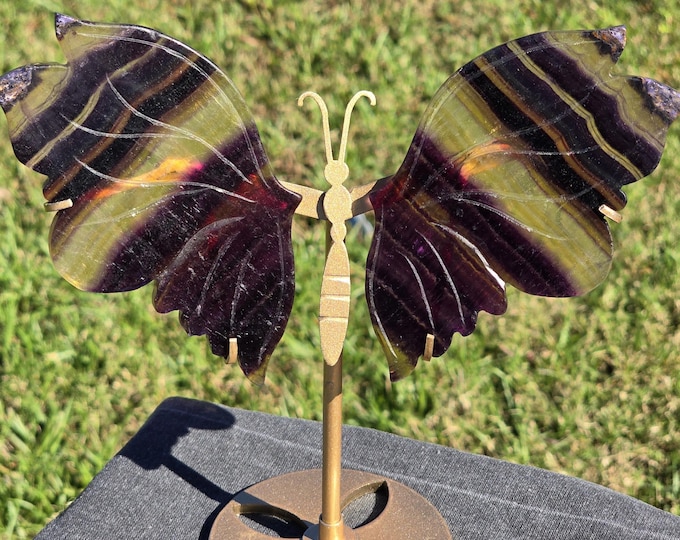 Purple & Yellow Fluorite Crystal Butterfly Wings