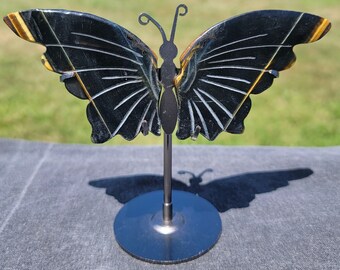 Blue Tiger Eye Butterfly on Stand Hand carved Pair of Wings New Beginnings Statement Wing Natural Tiger Eye With Stone Decoration Etsy UK