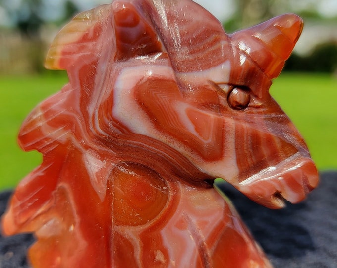 Red Flower Agate Crystal Unicorn Carving