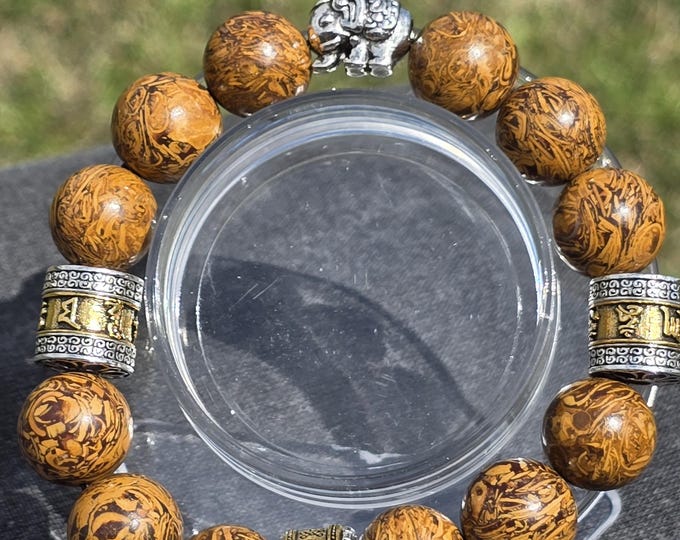 Elephant Guardian ~ Calligraphy Stone & Tibetan Silver Crystal Bracelet