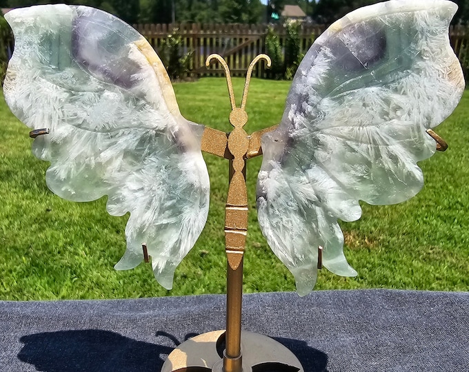 Blue-Green Feather Fluorite Crystal Butterfly Wings