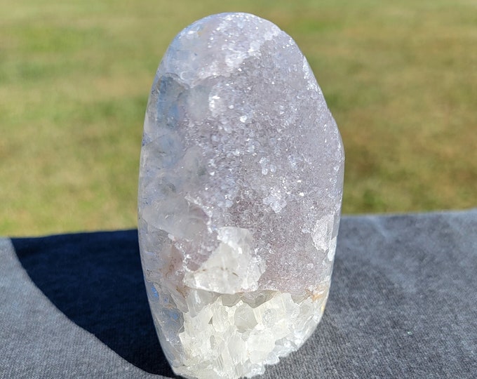 Lavender Gray Amethyst Crystal Geode with Selenite