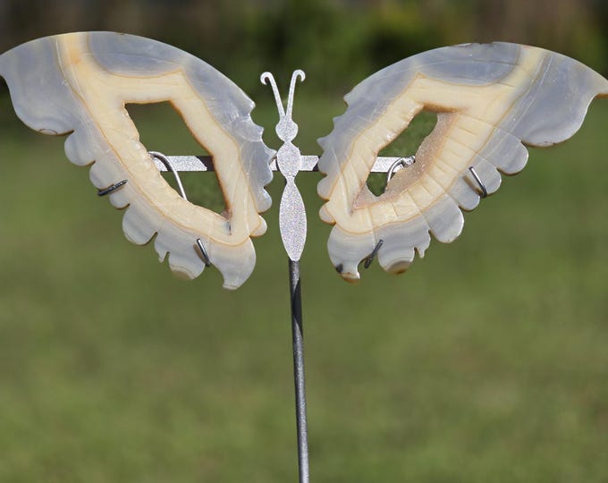 Drusy Banded Agate Crystal Butterfly Wings