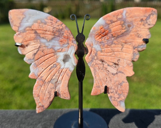 Pink Agate Crystal Butterfly Wings