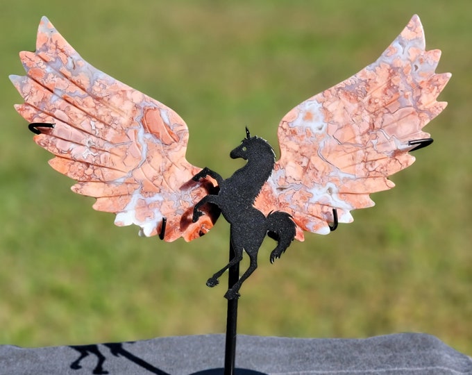 Pink Agate Crystal Unicorn Pegasus Wings