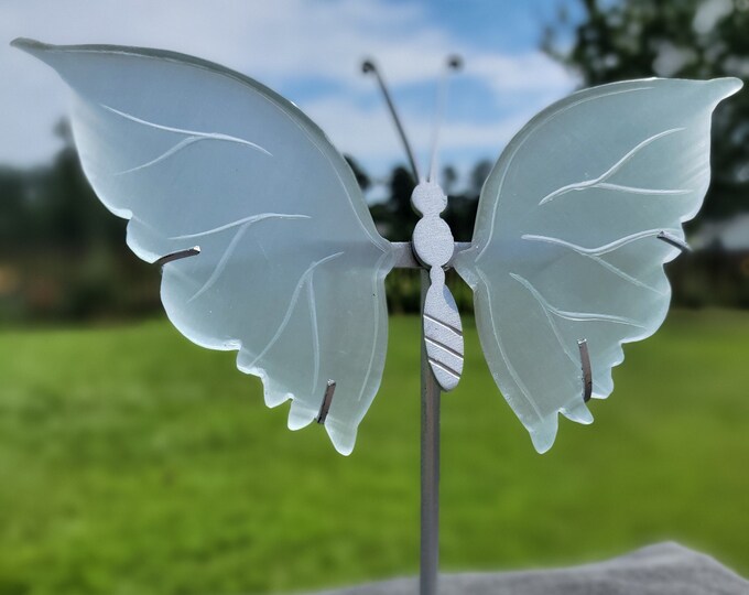 Silver Blue Cat Eye Selenite Crystal Butterfly Wings