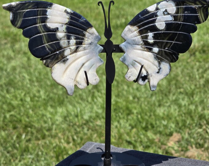 Black Flower Agate Crystal Butterfly Wings