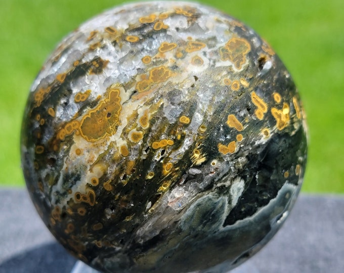Orbicular Ocean Jasper Druzy Crystal Sphere