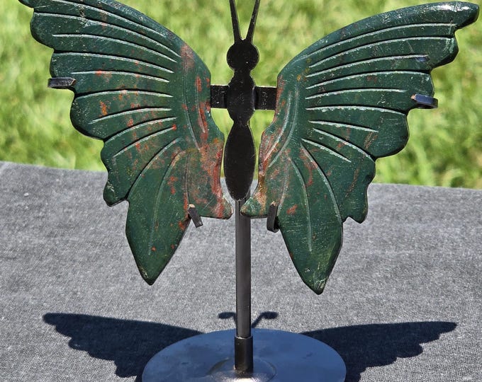 Deep Green Bloodstone Heliotrope Crystal Butterfly Wings