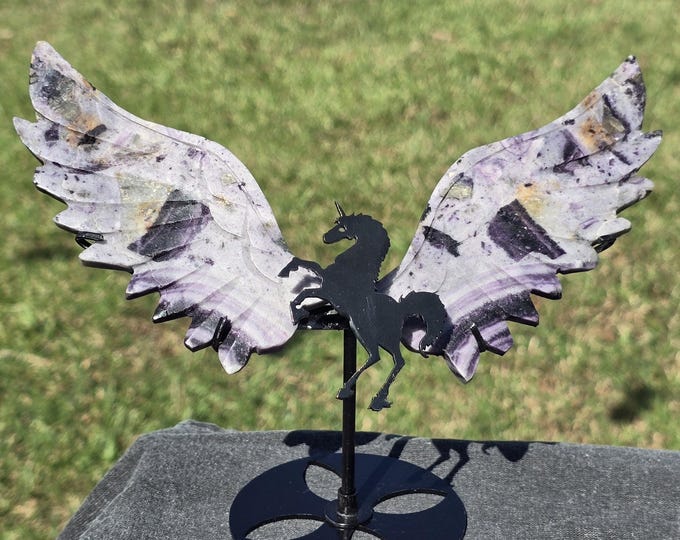 Purple Fluorite Root Crystal Unicorn Pegasus Wings