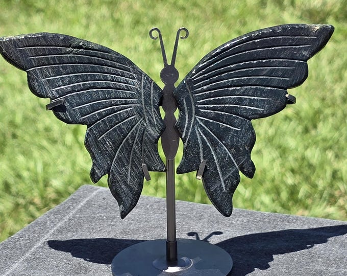 Deep Green Jasper Crystal Butterfly Wings