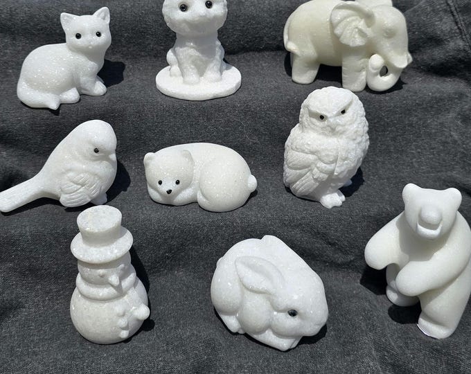 White Jade Crystal Animal Carvings