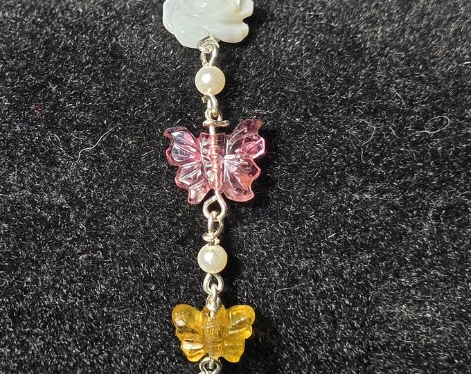 Colorful Tourmaline Crystal Butterfly with Shell Rose Custom Bracelet HQ