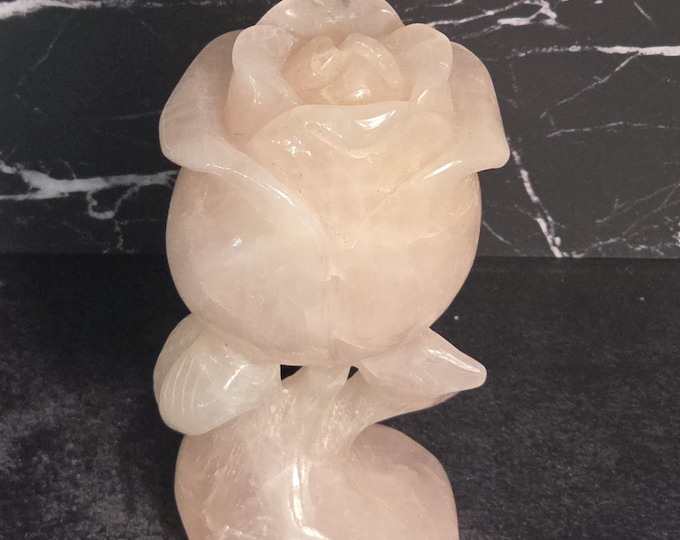 Rose Quartz Crystal Rose Carving