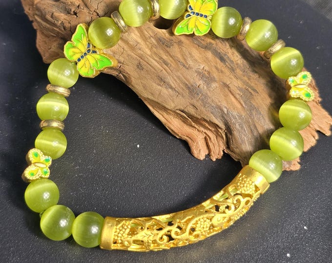 Green Cat Eye Selenite Custom Crystal Bracelet ~ Spring Awakening