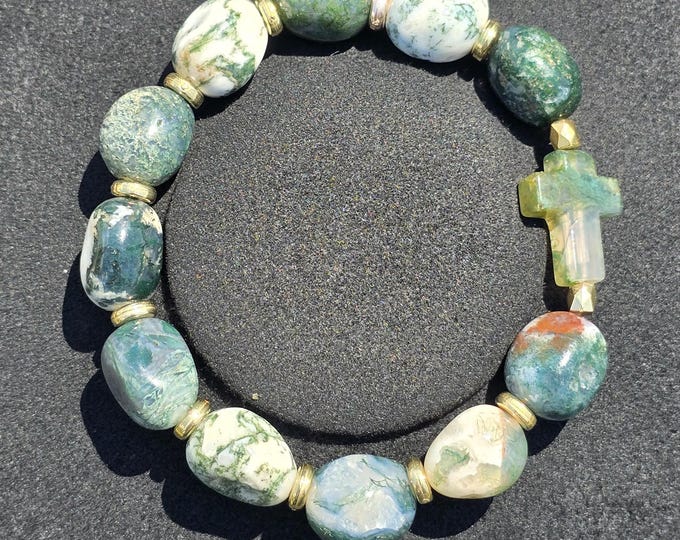 Moss Agate Custom Crystal Beaded Bracelet ~ Rooted in Faith