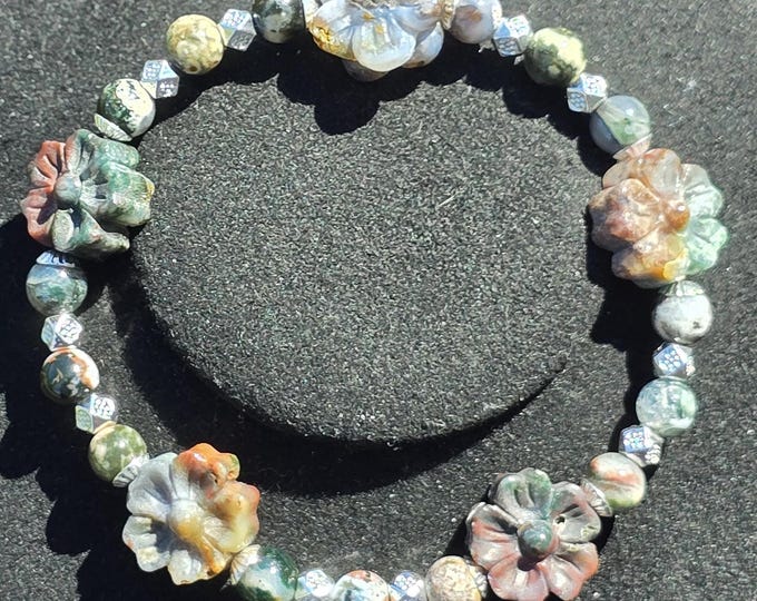 Ocean Jasper Custom Crystal Beaded Bracelet ~ Wildflower Mosaic