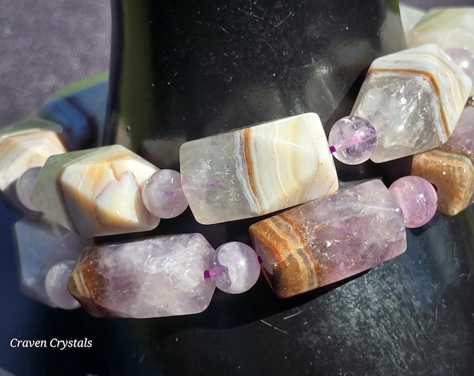 Amethyst Crazy Lace Agate Crystal Diamond Cut Beaded Bracelets