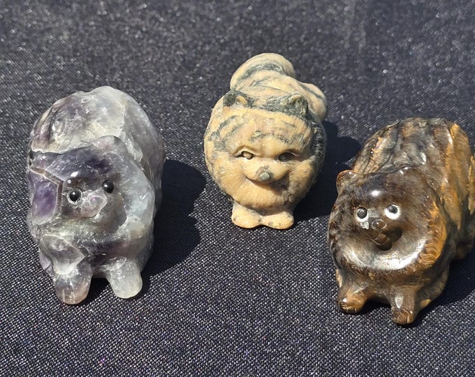 Crystal Pomeranian Dog Carvings