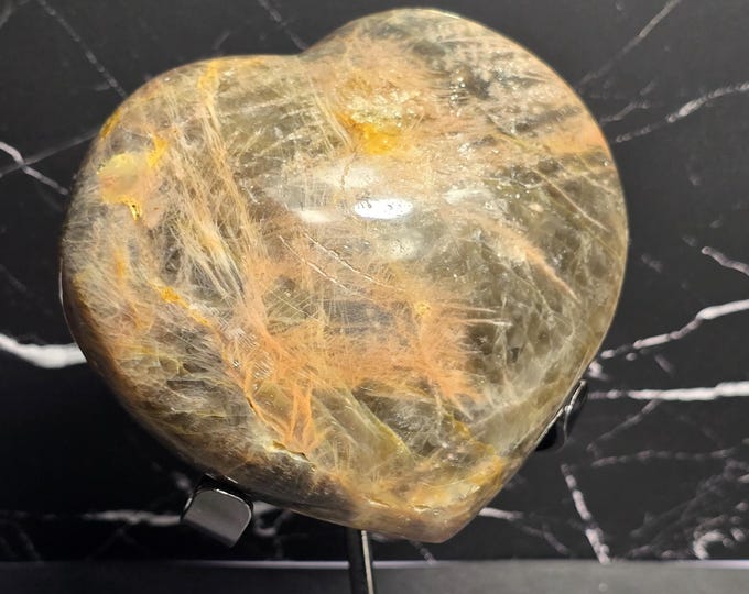 Large Black Moonstone Crystal Heart Carving