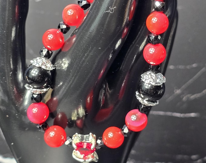 Red Candy Heart Agate, Obsidian & Black Spinel Crystal Bracelet ~ Sinfully Yours
