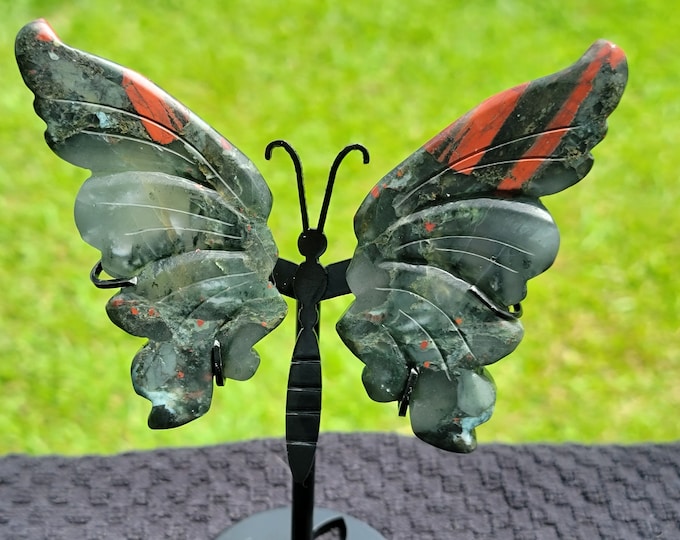 Bloodstone Crystal Butterfly Wings with Hematite