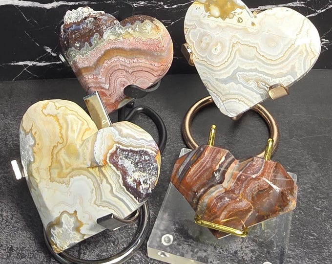 Red Mexican Crazy Lace Agate Crystal Heart Carvings