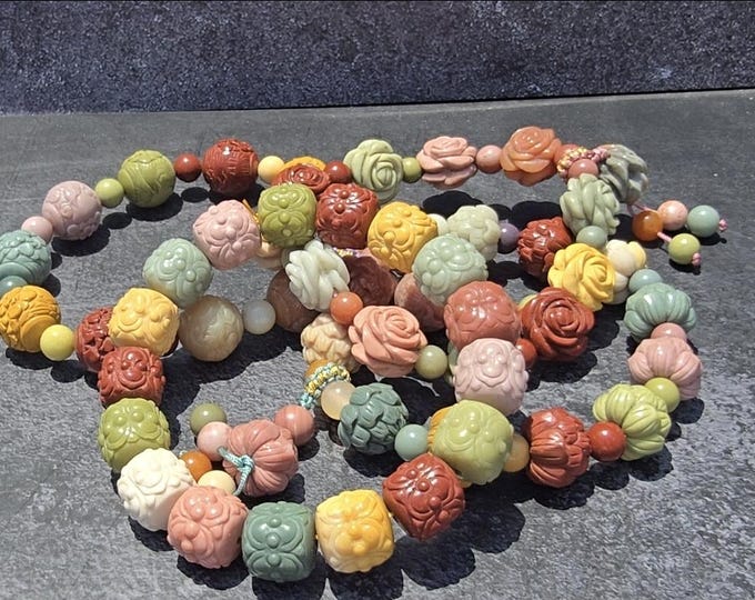 Alashan Agate Carved Crystal Beaded Bracelet
