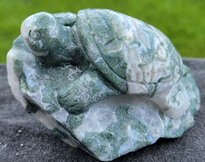 Moss Agate Crystal Turtle Carvings