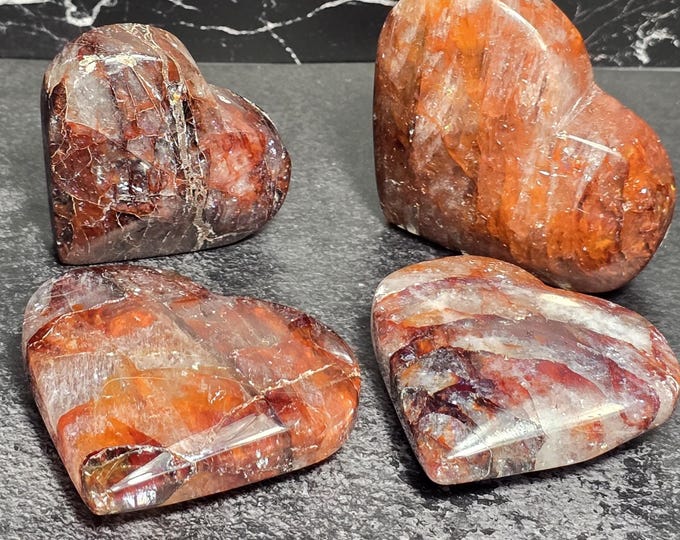 Fire Quartz Crystal Heart Carvings