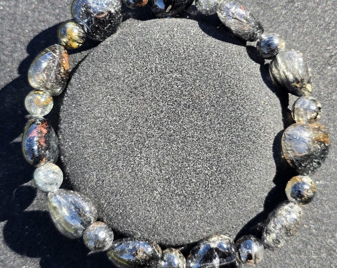 Tourmaline Rutile in Quartz Heart Shaped Beaded Crystal Bracelet