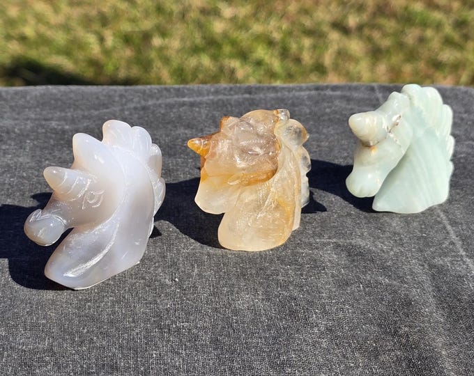 Unicorn Head Crystal Carvings