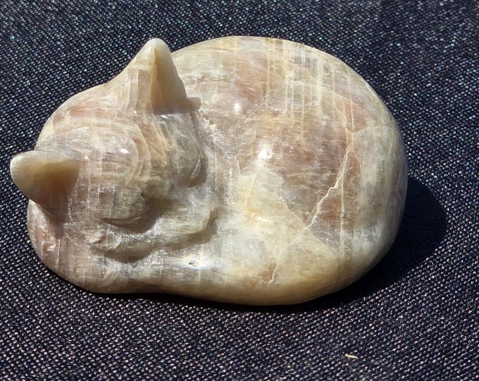 Moonstone Sleeping Cat Crystal Carving