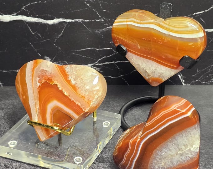 Red Carnelian Agate Crystal Heart Carvings