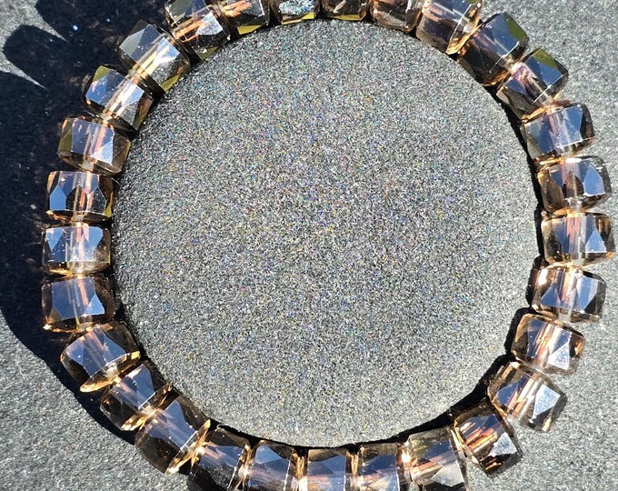 Smoky Quartz Faceted Rondelle Crystal Beaded Bracelet