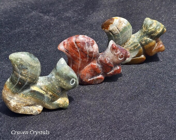 Garden Quartz & Fire Quartz Crystal Squirrel Carvings