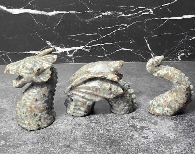 3 Piece Yooperlite Crystal Loch Ness Water Dragon Carving