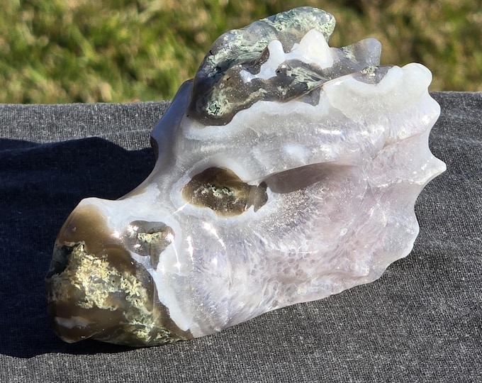Moss Agate Crystal Dragon Head