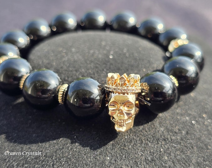 Obsidian Custom Crystal Beaded Bracelet ~ Royal Reaper