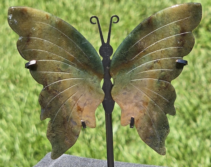 Moss Agate Crystal Butterfly Wings