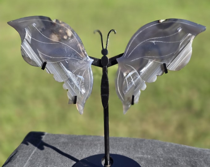 Black Flower Agate Crystal Butterfly Wings